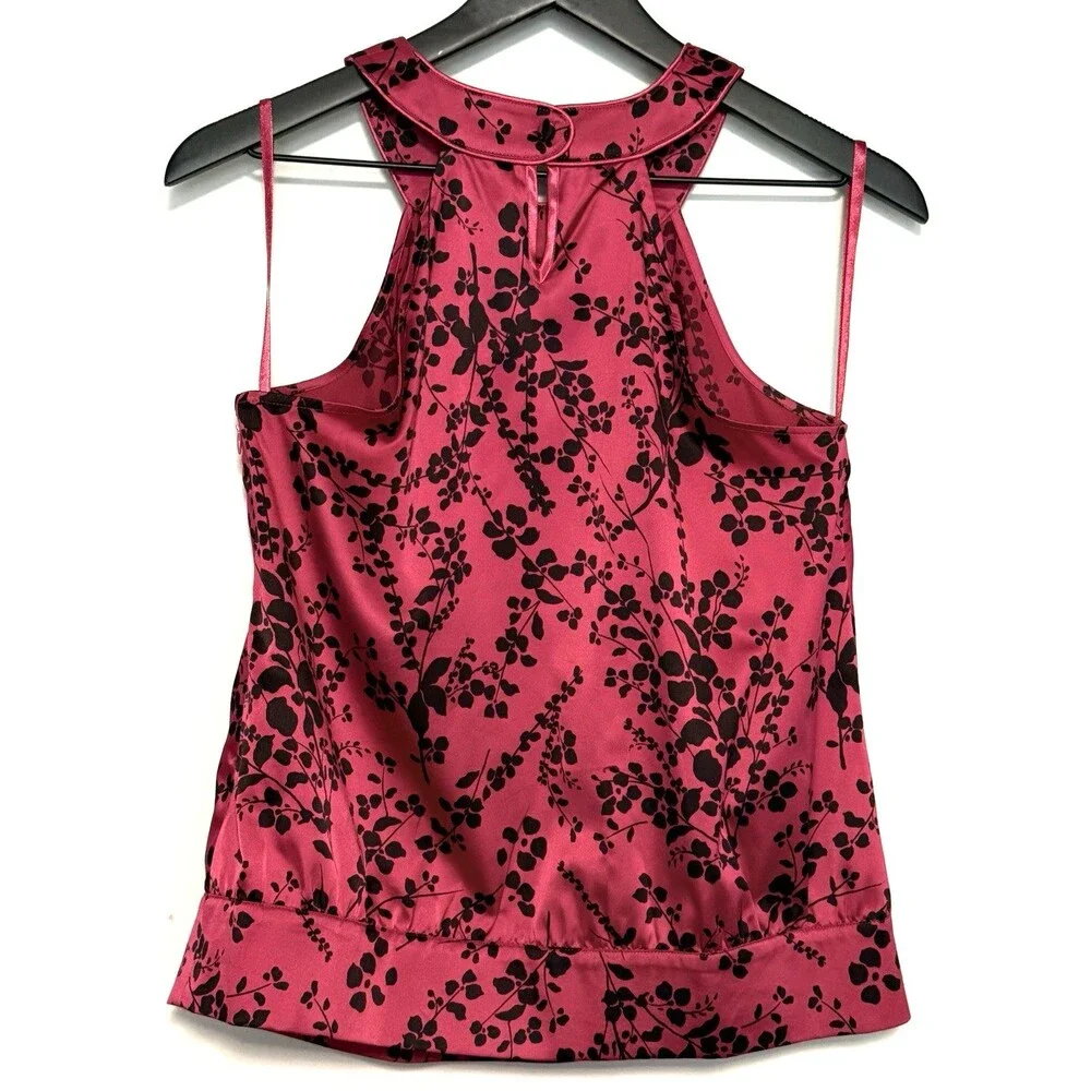 The Limited Sleeveless Satin Halter Blouse Sz S Fuchsia Floral 90s Style Y2K